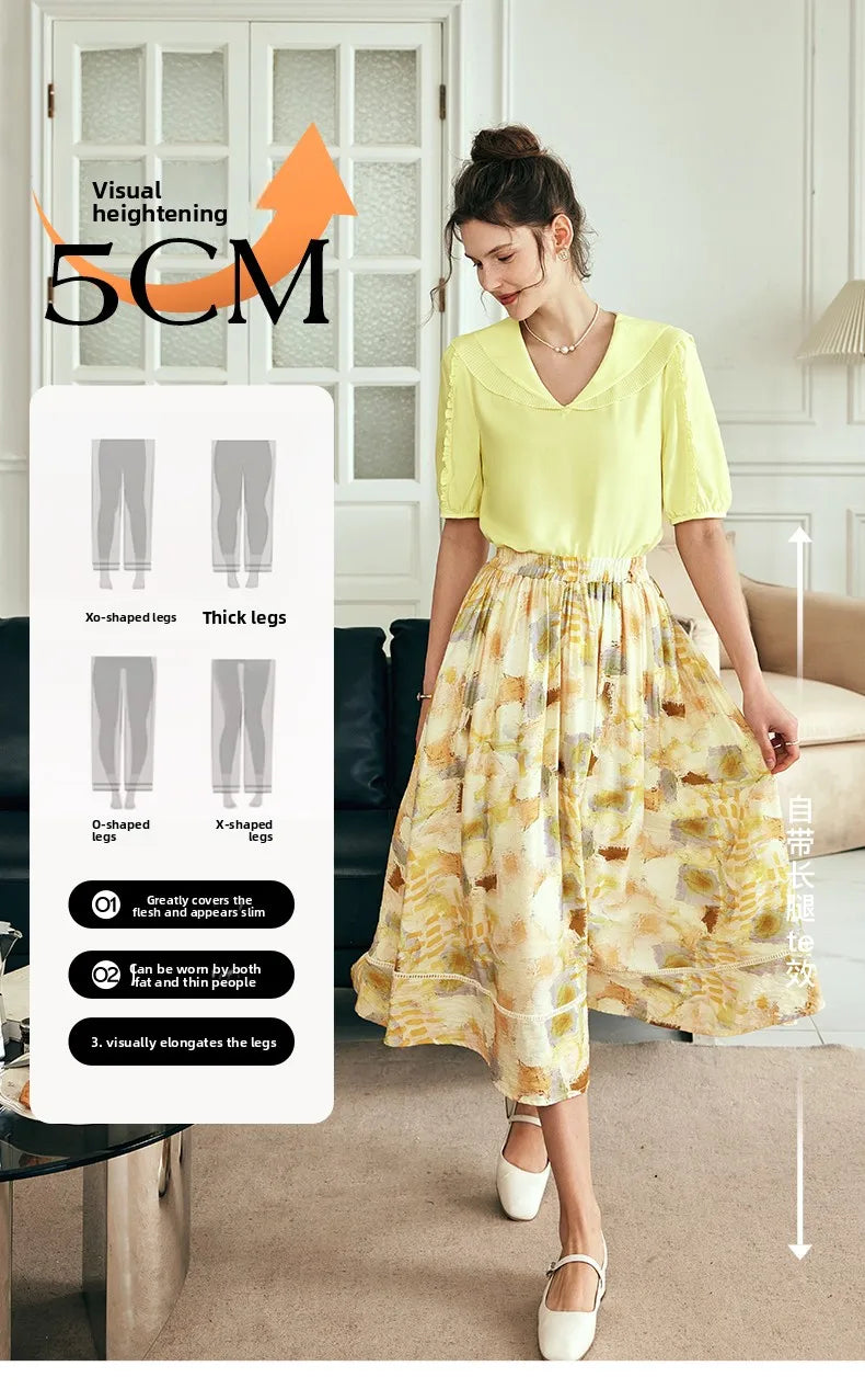 Women Long Skirt French Fashion Floral Skirt 2026 Summer High-waisted Splicing Hollow A-shaped Pendulum Skirts O23XB80203