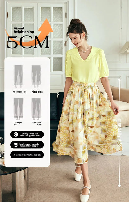 Women Long Skirt French Fashion Floral Skirt 2026 Summer High-waisted Splicing Hollow A-shaped Pendulum Skirts O23XB80203