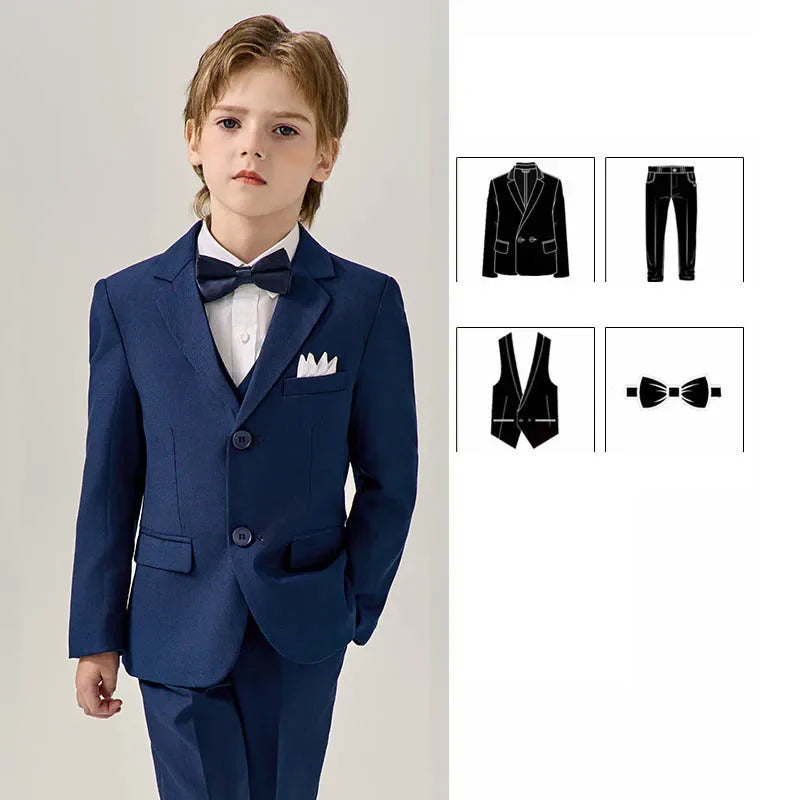 Boys Dark Green Jakcet Vest Pants Bowtie Evening Party Dress Children Wedding Photograph Suit Kids Ceremony Performance Costume