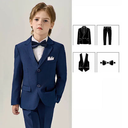 Boys Dark Green Jakcet Vest Pants Bowtie Evening Party Dress Children Wedding Photograph Suit Kids Ceremony Performance Costume