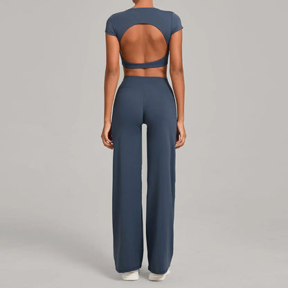 Tight-Fitting Backless Yoga Quick-Drying Straight-Leg Pants Sports Fitness Running Two-Piece Set for Women Gym Workout Yoga Suit