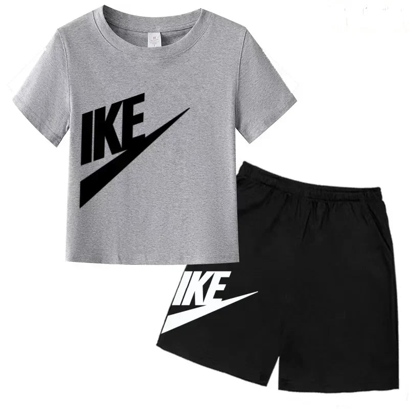 Kids Summer Short Sleeve T-shirt Shorts 2Pcs Set Boy Girl Casual Sport Jogging Suit Toddler 3-12Y