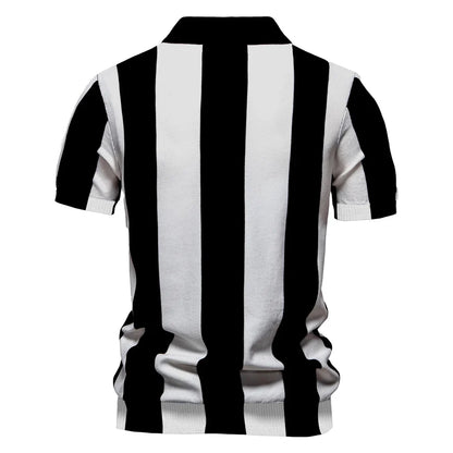 2025 New Summer Men's Breathable Striped Contrast Panel Polo Shirt - Casual Short Sleeve Knit Shirt with Comfort Fit