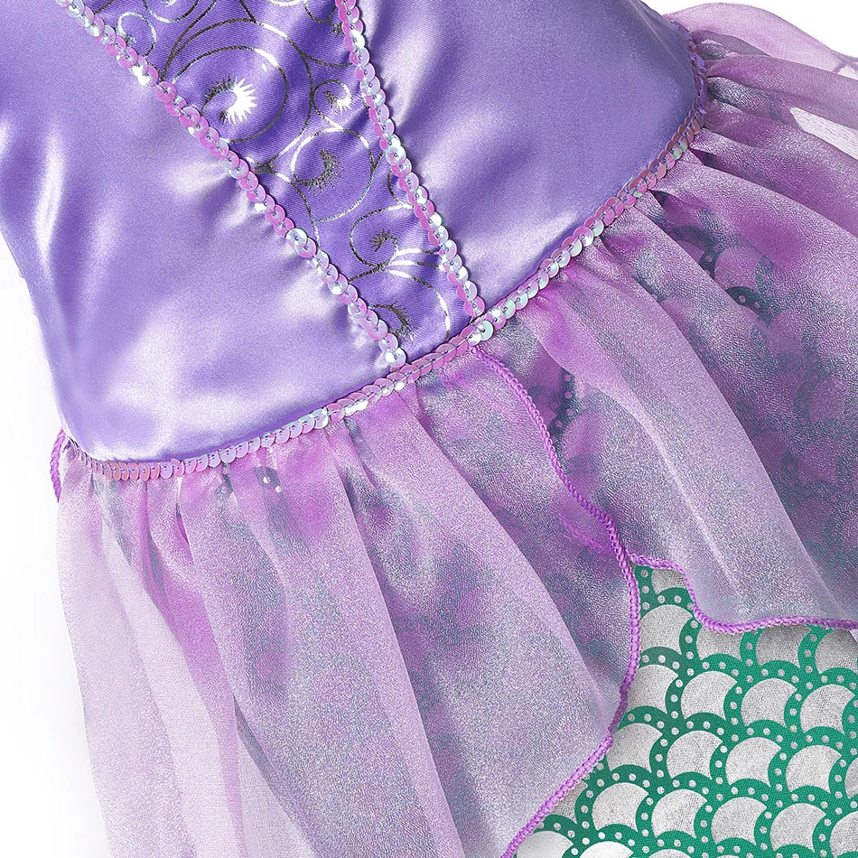 Popular Movie Children Fish Princess Dress With Purple Sequins Decoration And Fish Scales Skirt Holiday Role-Playing Dress