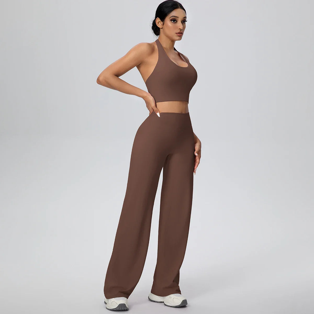 2PCS Woman Backless Hanging Neck Bra and Pants Yoga Set Summer Breathable Gym Sports Running Workout Top Hot Sales Yoga Set