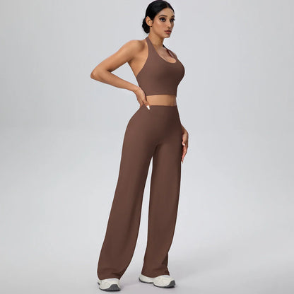 2PCS Woman Backless Hanging Neck Bra and Pants Yoga Set Summer Breathable Gym Sports Running Workout Top Hot Sales Yoga Set