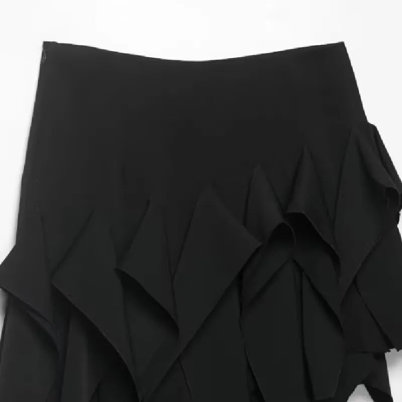 Irregular Hem Skirt Women's New Style Asymmetric mid Waist Skirt Simple Mysterious Personaliti Slimming Style