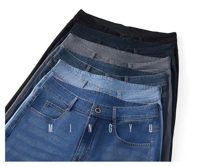 Spring Summer Brand Clothing Lyocell Fabric Men's Jeans Classic Business Straight Denim Pants Work Trousers Male Plus Size 29-40