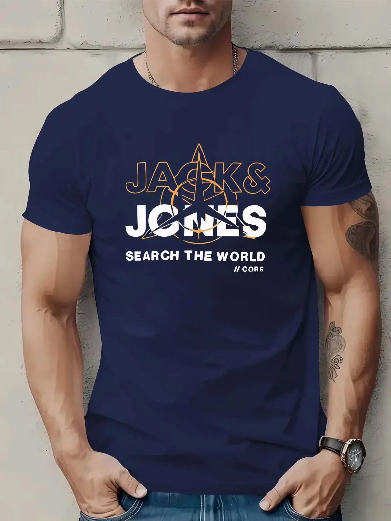 Fashion pattern T-shirt - 100% cotton printed, casual, loose-fitting, comfortable and versatile T-shirt