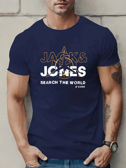 Fashion pattern T-shirt - 100% cotton printed, casual, loose-fitting, comfortable and versatile T-shirt