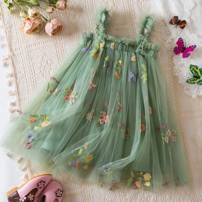 2026 All New Summer Tulle Toddler Girls Princess Dress 3D Butterfly Floral Embroidery Puff Skirt Girl's Party Gift Dress