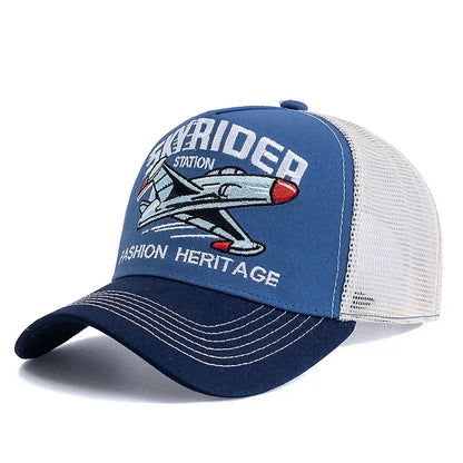 New Style Breathable Mesh Cap Outdoor Baseball Cap Men Women SKY RIDER Embroidered Pattern Snapback Trucker Hat Cap