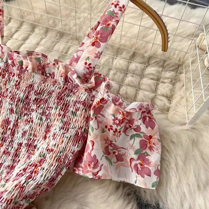 Romantic Floral Print Long Summer Dress Women Fashion Off Shoulders Straps Vacation Beach Dress Korean Party Vestidos