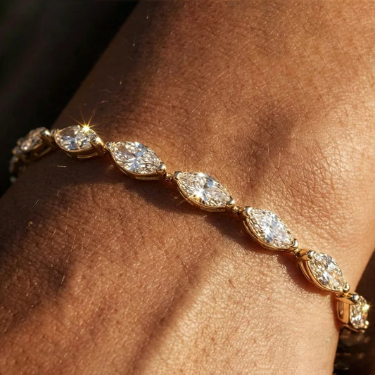 0.3carat Marquise Cut Moissanite Wedding Bracelet for Women 925 Silver East West Half Set Bezel Lab Diamond Tennis Bracelets