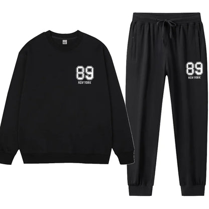 2pcs Men's Sweatshirt Sweatpants Plus Size 1XL-7XL Sports Fashion Casual Printed Male Round Neck Pullover Trousers Set 110-185KG