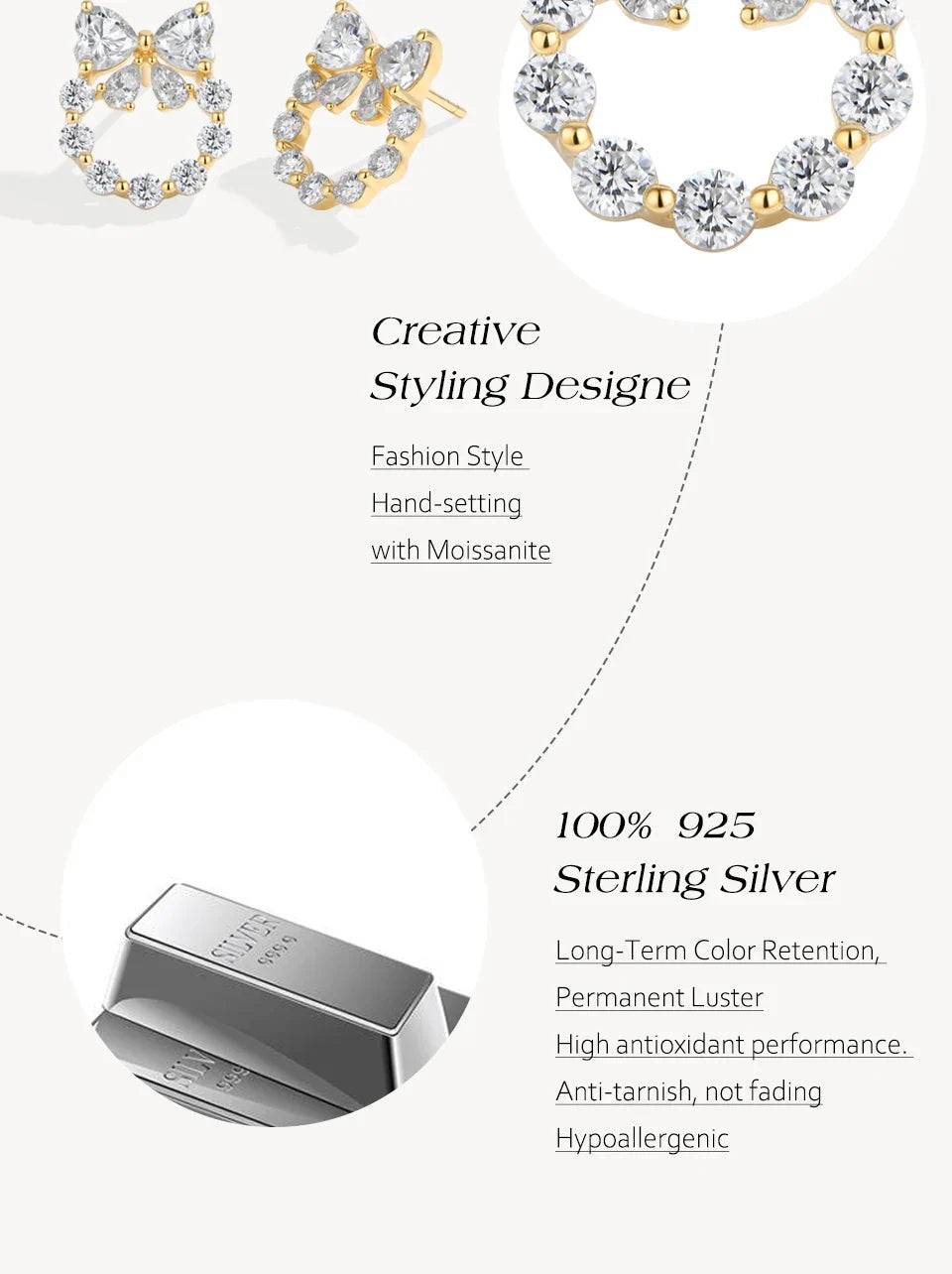 Heart Moissanite Earrings Bow Wreath Design S925 Silver 18k Gold Engagement Jewelry for Women Birthday Gifts Wholesale