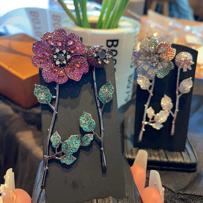 Summer New Women's Personalized Asymmetric Design Retro 3D Flower Earrings Small Design Rose Earrings Female