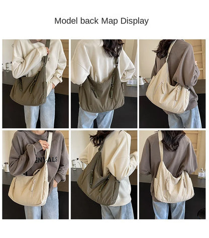 Summer Women Solid Color Shoulder Bag Fashion Lightweight Versatile Travel Crossbody Bag Commuter Nylon Large Capacity Hobo Bag