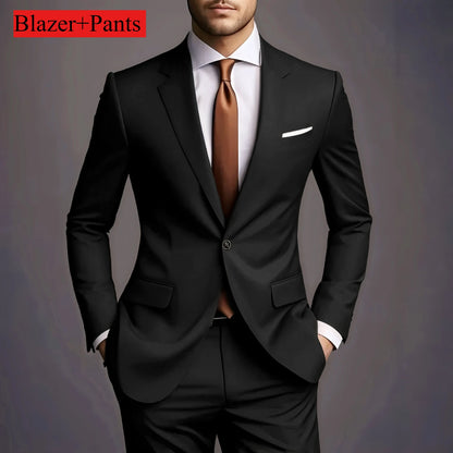 Elegant Men's Suits 2 Piece Set Fashion Korean Casual Slim Fit Social Groom Wedding Tuxedo
