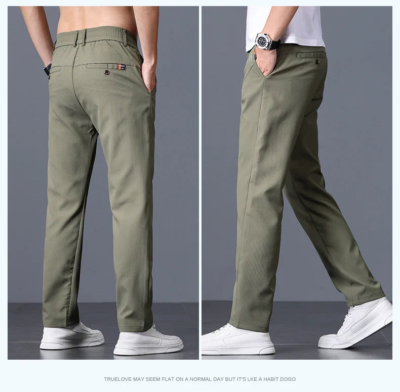 Men's Business Slim Pants Spring Thin Fashion Pocket Casual Trousers Comfortable Letter Labeling Pants Male Clothes