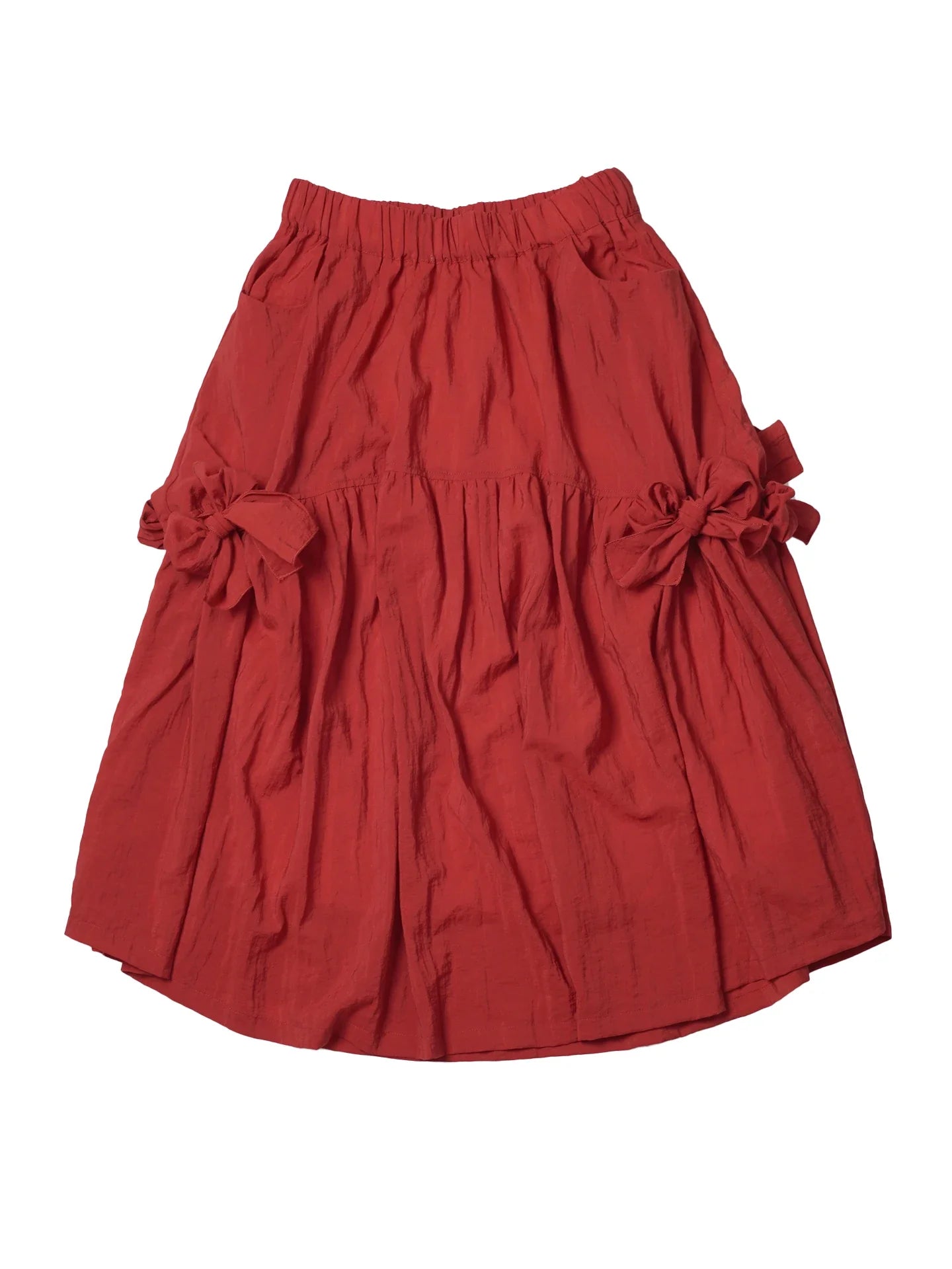 Red Japanese Half length Skirt imakokoni Spring/Summer Original Artistic Elastic Waist Bow Mid length Skirt for Women 265485