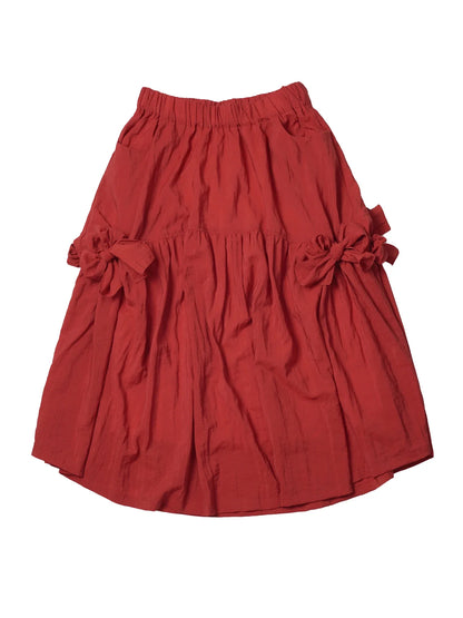 Red Japanese Half length Skirt imakokoni Spring/Summer Original Artistic Elastic Waist Bow Mid length Skirt for Women 265485
