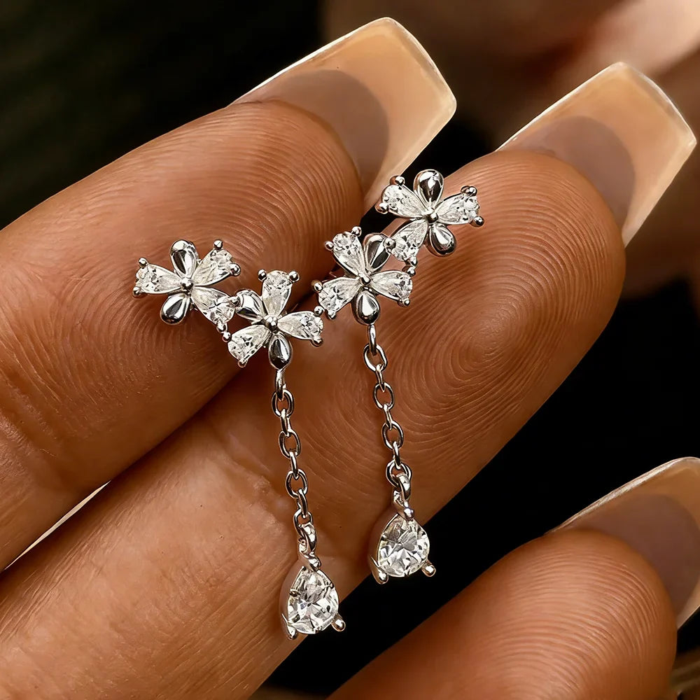 Waterdrop Long Full Moissanite Drop Earrings for Women 100% S925 Silver 0.3carat Pear Cut Lab Diamond Earring with Certificate
