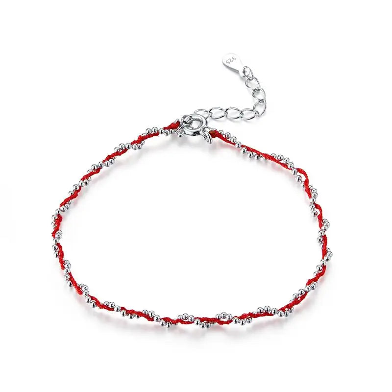 Black and Red Rope Bracelet with 925 Sterling Silver Beads Chain Bracelets for Women 2020 New Year Gift Friendship SCB173
