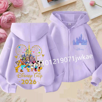 Boys and Girls Clothing Castle Pattern Kids Hoodie Jacket for Children 2026 Fashion Minnie Mickey Castle Zipper Hoodie Closure