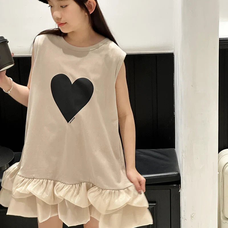 Girl's sleeveless dress new vest dress fluffy little girl princess dress children's summer big child