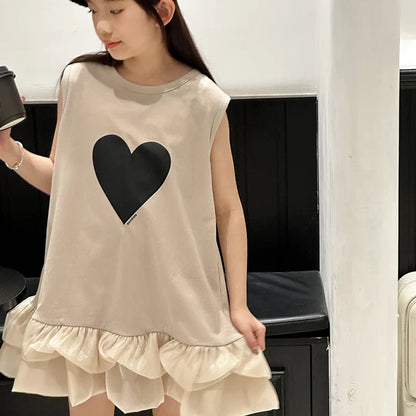 Girl's sleeveless dress new vest dress fluffy little girl princess dress children's summer big child