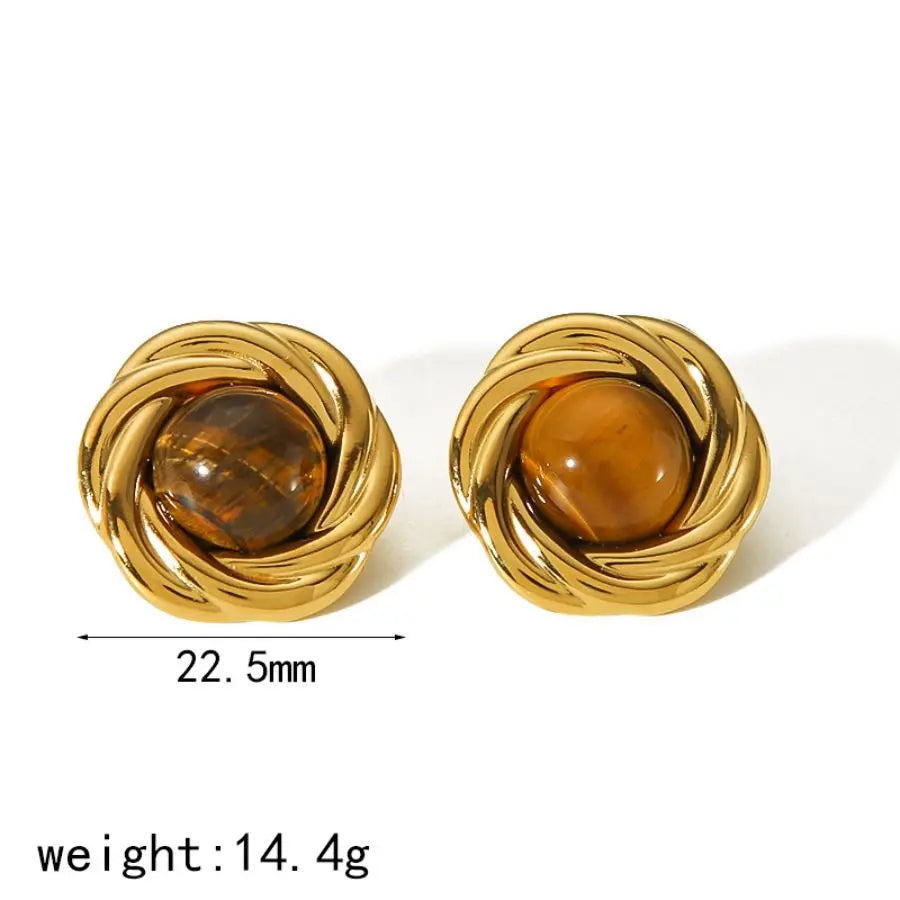 New Products Statement Nature Stone Tiger-eye Earrings Waterproof Gold Plated Stainless Steel Pearl Stud Earrings for Women