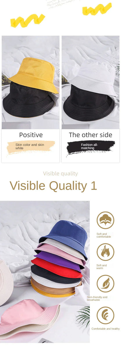 Double-sided Wearing Cap Solid Color Bucket Hat Men Women Sun Hat Reversible Fisherman Hat Summer Panama Cap Sun Fishing Gorros