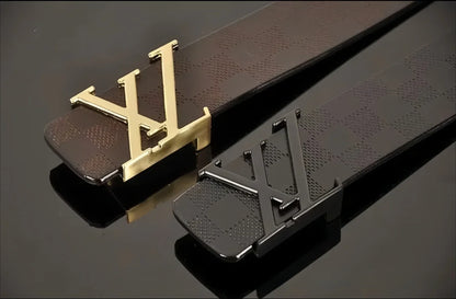 Light Luxury Mens Leather Belt Smooth Buckle Genuine Cowhide Perforated Pattern Fashion Trendy High End Versatile