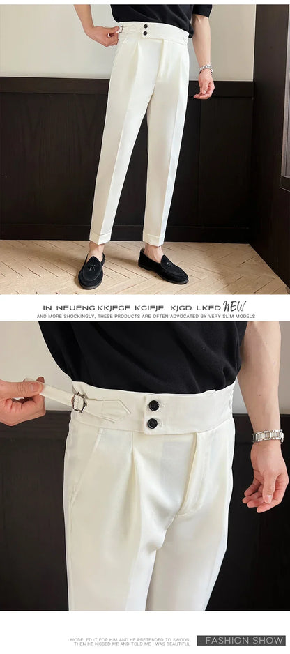 Men's Naples High-waisted Trousers, Casual Trousers Slim Small Foot Cropped Trousers.2024 Solid Color Formal Trousers.29-38