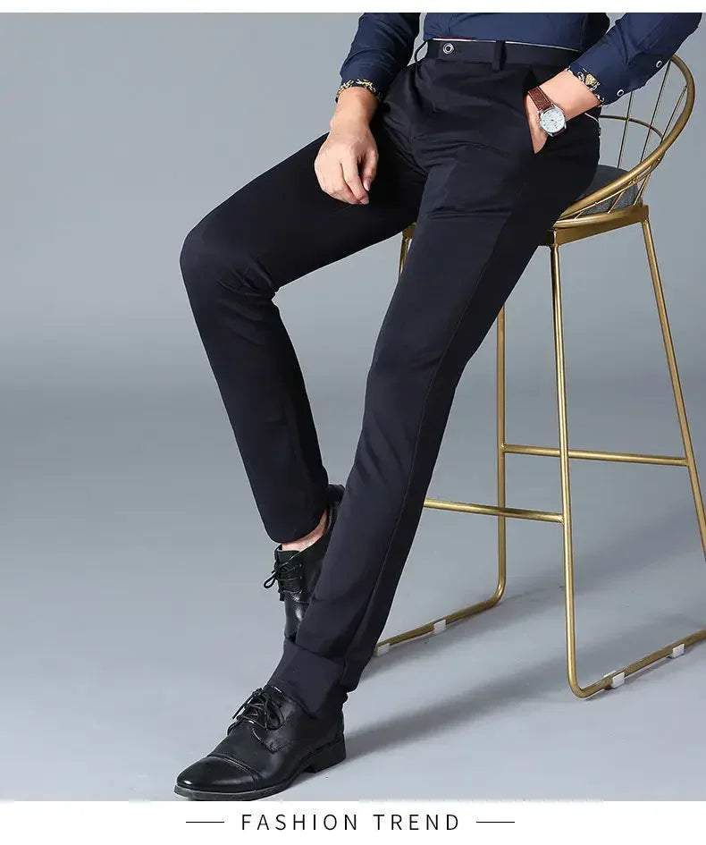 Casual Suit Pants Stretch Men's Dress Pants Black Navy Blue Suit Pants Straight Slim-Fit Business Formal Trousers Plus Size 40