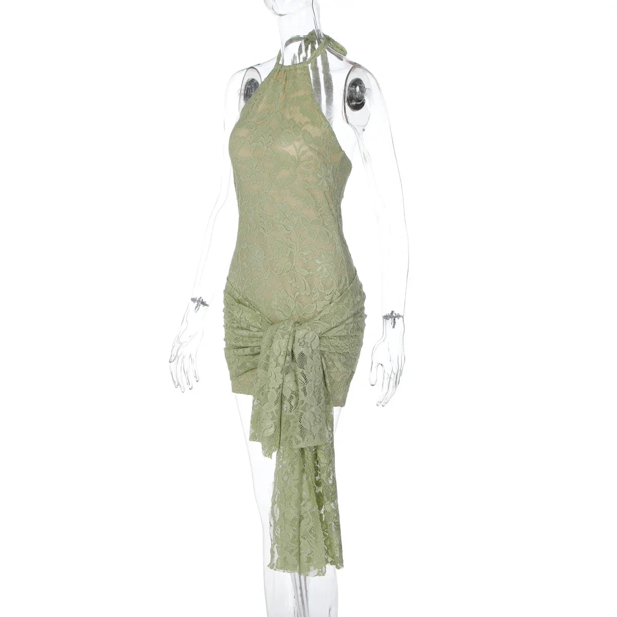 Women Fashion Halter Sleeveless Sexy Backless Patchwork Lace Bandage Sexy Mini Dress Summer Outfit Party Beach Vacation
