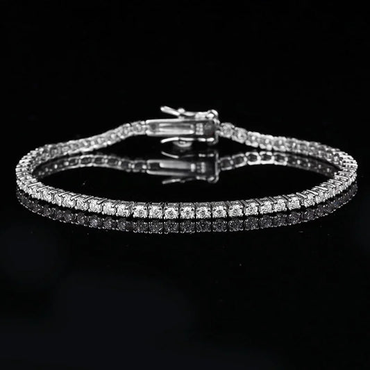 2MM 0.03 Carat Real Moissanite Women Tennis Chain Bracelet Fine Jewelry 100% 925 Sterling Silver 18K White Gold Wedding