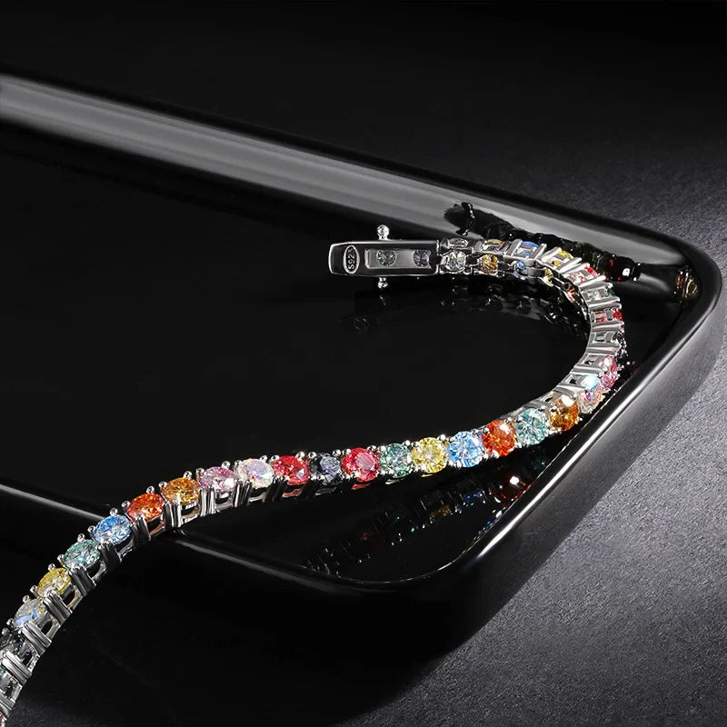 Multicolor Full 3/4/5mm Green Blue Pink Moissanite Tennis Bracelet For Women 925 Silver Pass Diamond Test Link Bracelets