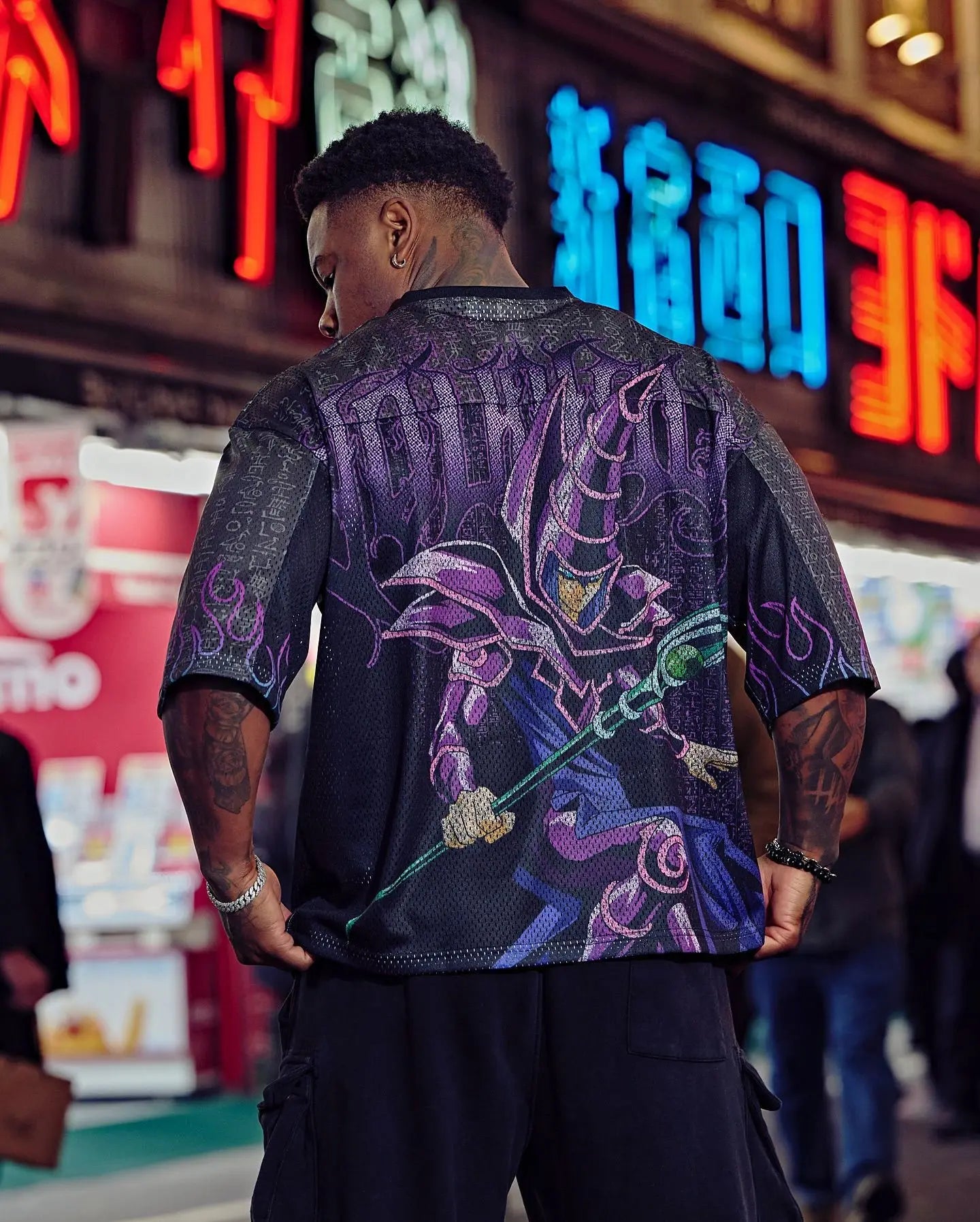 Young American oversized T-shirt summer new casual sports fitness quick drying breathable printed large mesh short sleeved shirt
