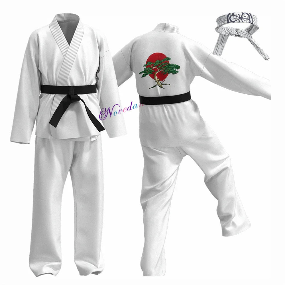 Karate Kids KOF Cobra Kai Cosplay Costume Kid Adult Black White Kimono Uniform Headband Anime Halloween Party Suit Tracksuit