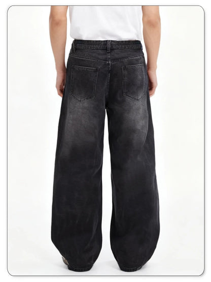 Calças jeans masculinas de quatro estações Versão coreana Calça casual para estudantes Retrô americano Cinza Preto Larga Solta Perna Reta Calça jeans folgada masculina