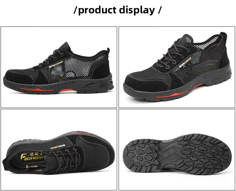 Summer Black Safety Shoes with Steel Toe Lightweight Mesh Ventilation  Puncture-proof Durable Impact-resistant Cool Comfortable