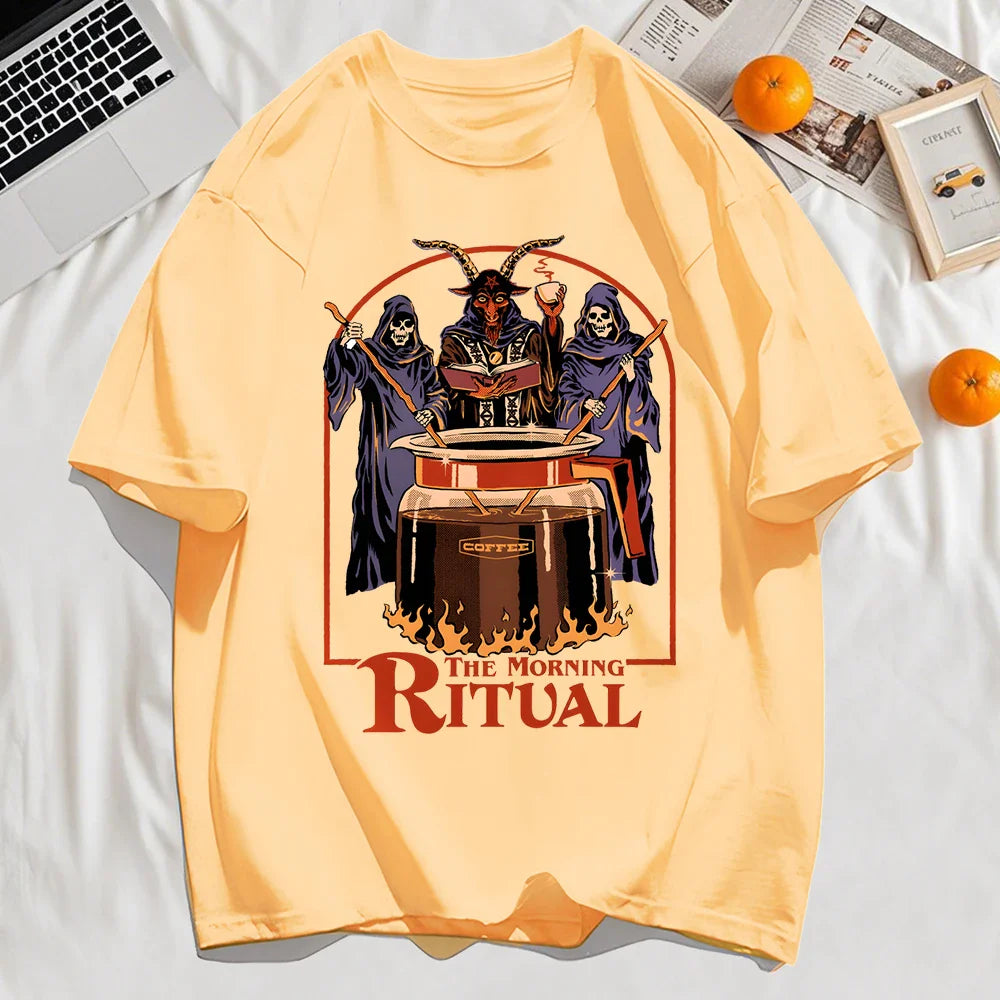 The Morning Ritual Prints Men T-Shirt Summer Breathable Cotton Loose T Shirts All-Match O-Neck Soft Unisex Top