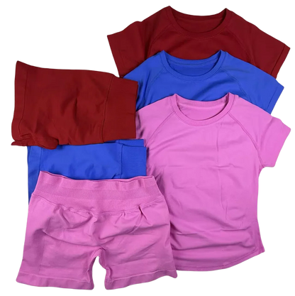 2 Pcs  Impact Sports Sets Short Sleeve Seamless Yoga Top Fitness Set Women Workout Running Sports Shorts Gym Suit