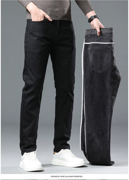 Winter New 2025 Fleece Pants Men's Thick Slim Elastic Business Casual Velvet Pants Warm Fashion Solid Color Plush Trousers Male