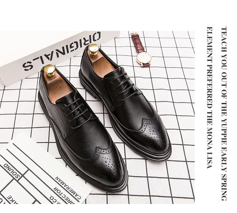 Formal Leather Shoes Men Party Social Office Shoes For Men Classic Brogue Business Wedding Shoes Men's Dress Shoes Black
