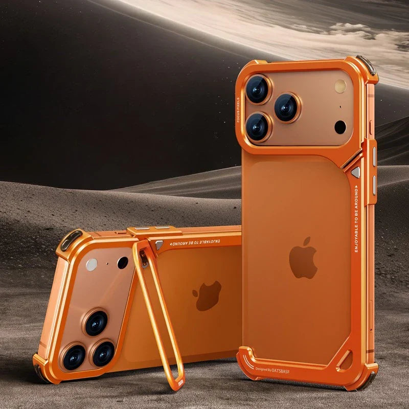 9-Shaped for iPhone 17 Pro Max 17 Pro Phone Case for Magsafe Wireless Charging With Lens Holder Stand Metal Frameless Shell