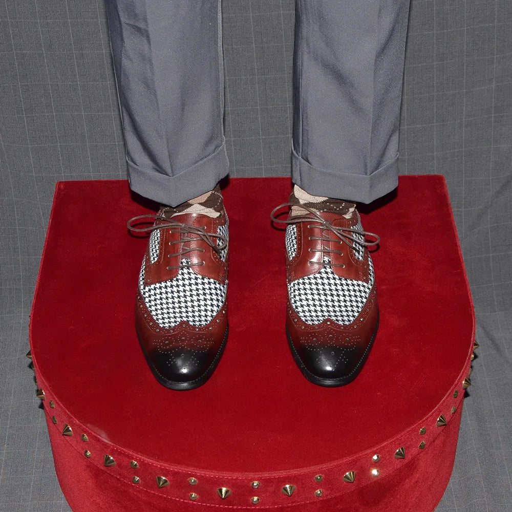 Mens Dress Shoes Original Luxurry Fabric and Genuine Leather Brogue Social Party Business Lace Up Derby Wedding Formal Shoes Men