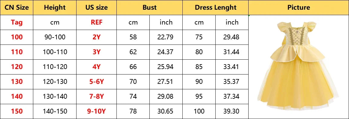 Disney Aniversário Festa Bela Fantasia Infantil Amarelo Malha Vestido de Baile Criança Cosplay Vestido de Festa Luxo para Menina Princesa Bela Noite